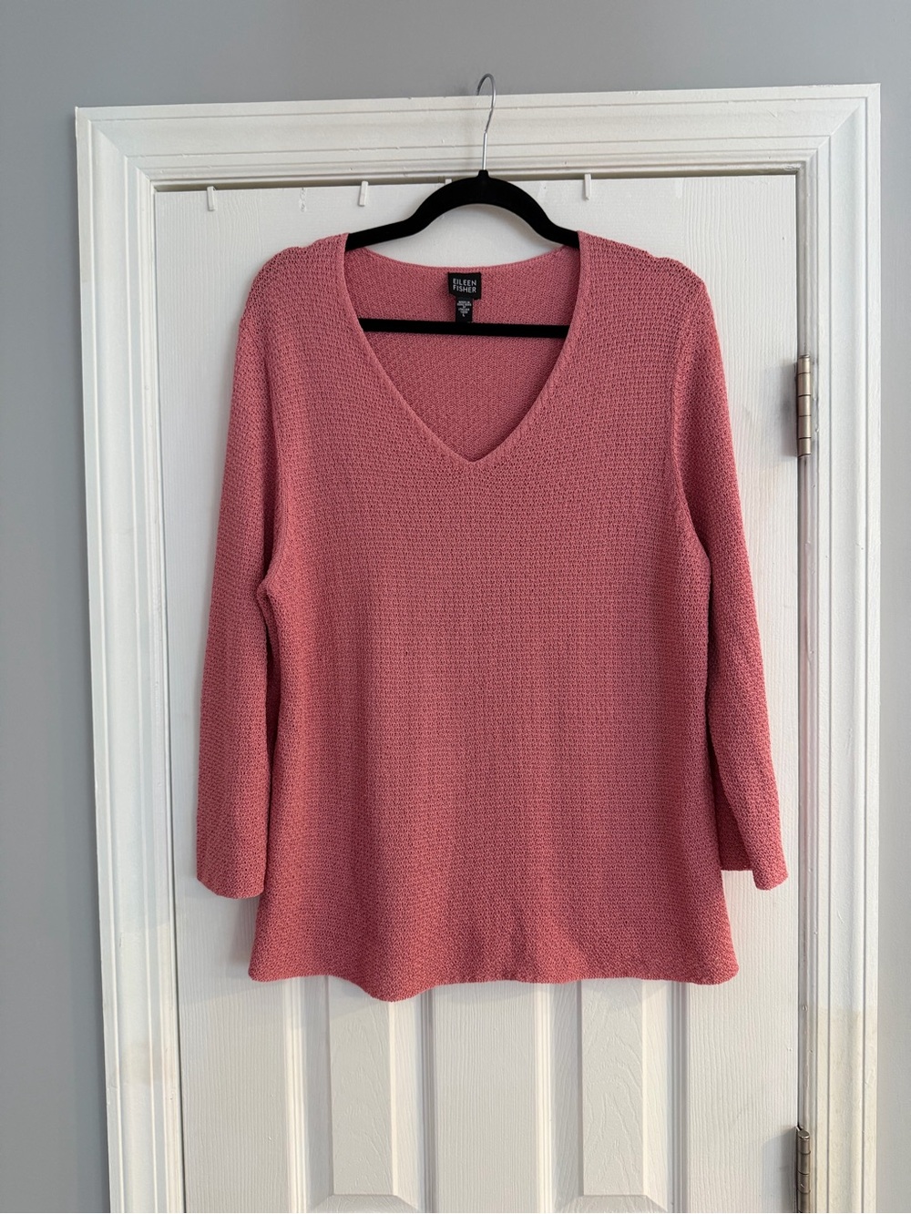 Eileen Fisher Dusty Rose V-Neck Textured Knit Pullover